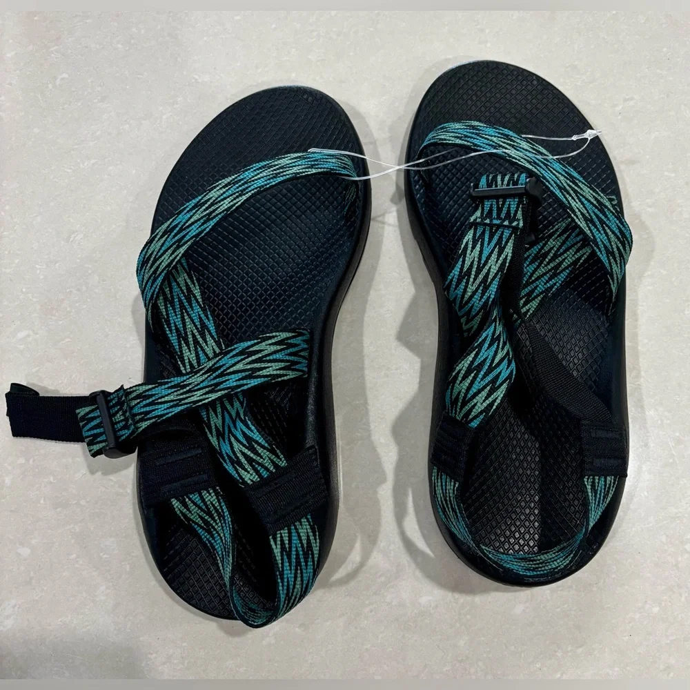 Chaco Men's Black and Teal Striped Z/Cloud Sandals - Picture 1 of 3